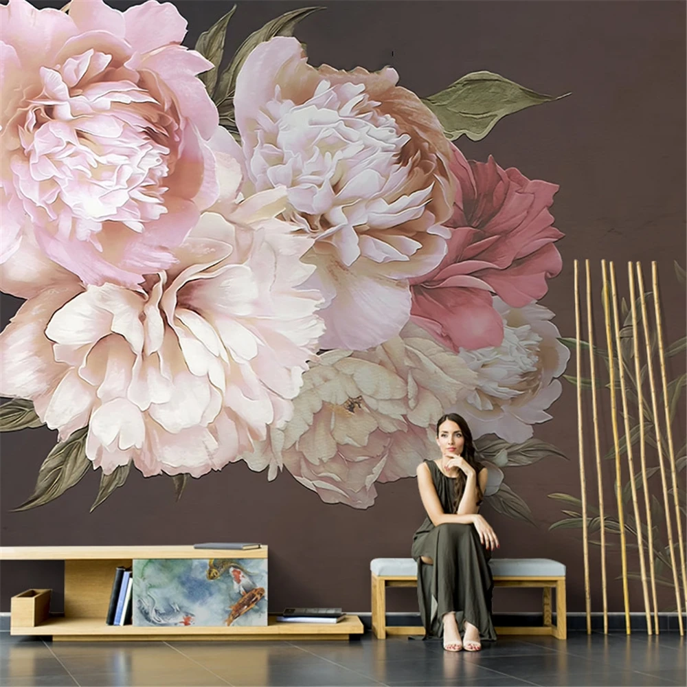 custom American peony wallpape - Background Film 3D 评论和价格